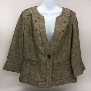 Coldwater Creek Earthy Tweed Blazer w/Metal Detailing/Metal Button 3/4 Sleeves-8